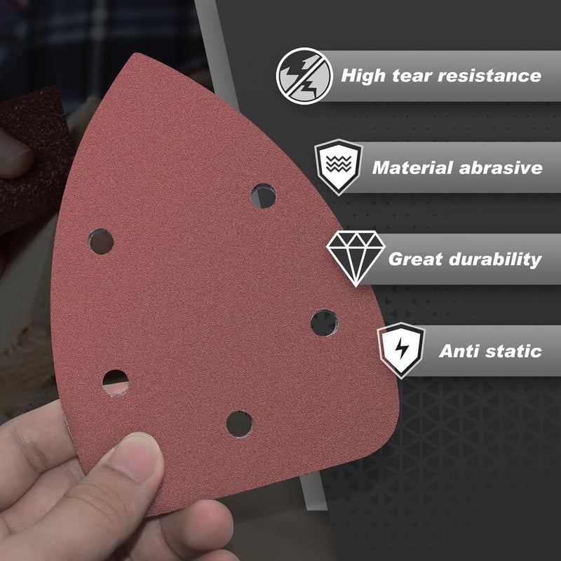 LOLOLE 50PCS Mouse Detail Sander Sandpaper, 80 Grits Triangle Sanding Pads, 5 Holes Sanding Sheets Sandpaper Assortment, Sander Pads Sander Paper Mouse Sand Paper for Sanding Polishing - Image 2